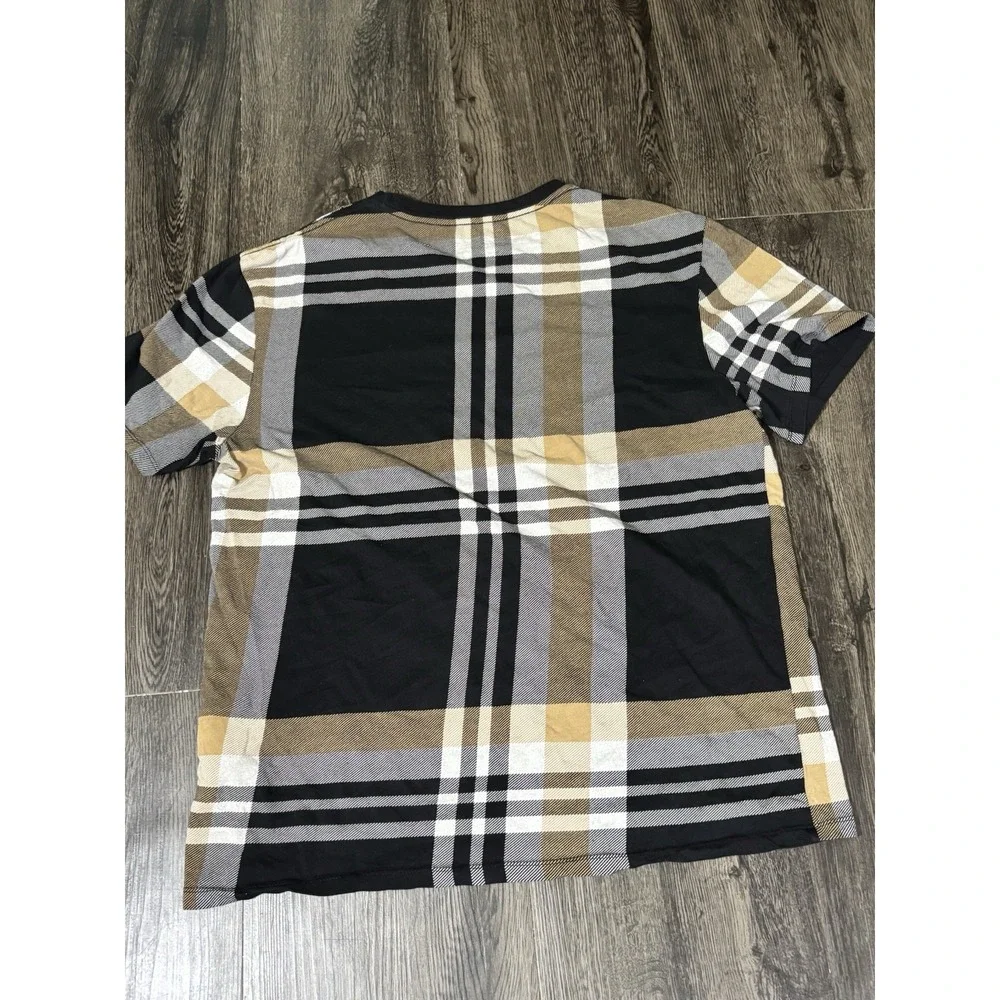 GUESS Plaid Logo Men's T-Shirt XL Brown Black White Short Sleeve Embroidered Med - Picture 6 of 7